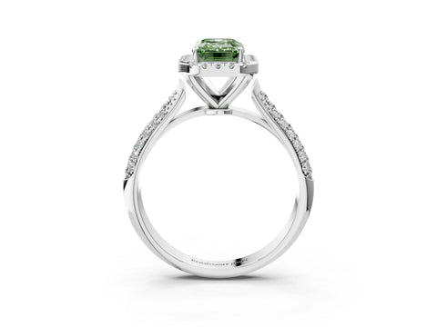 White gold Fancy Green Emerald Cut Halo Diamond Ring with Pavé Band_27