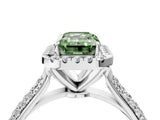 White gold Fancy Green Emerald Cut Halo Diamond Ring with Pavé Band_28