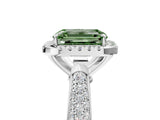 White gold Fancy Green Emerald Cut Halo Diamond Ring with Pavé Band_29