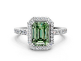 White gold Fancy Green Emerald  Cut Halo Diamond Ring with Pave Band and Four-Prong Setting_25