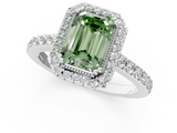 White gold Fancy Green Emerald  Cut Halo Diamond Ring with Pave Band and Four-Prong Setting_26