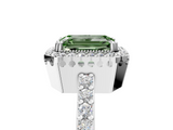 White gold Fancy Green Emerald  Cut Halo Diamond Ring with Pave Band and Four-Prong Setting_30