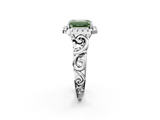 White gold Fancy Green Emerald  Cut Halo Diamond Ring with Scrollwork Band and Four-Prong Setting_48