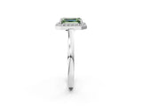 White gold Fancy Green Emerald Cut Halo Diamond Ring with Solitaire Band and Prong Setting_2