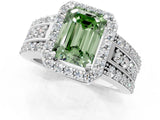 White gold Fancy Green Emerald Cut Halo Diamond Ring with Split Shank and Four-Prong Setting_102