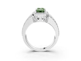 White gold Fancy Green Emerald Cut Halo Diamond Ring with Split Shank and Four-Prong Setting_104