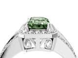 White gold Fancy Green Emerald Cut Halo Diamond Ring with Split Shank and Four-Prong Setting_105