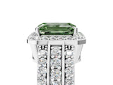 White gold Fancy Green Emerald Cut Halo Diamond Ring with Split Shank and Four-Prong Setting_110