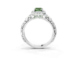 White gold Fancy Green Emerald Cut Halo Diamond Solitaire with Filigree Band and Four-Prong Setting_3