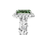 White gold Fancy Green Emerald Cut Halo Diamond Solitaire with Filigree Band and Four-Prong Setting_5