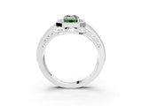 White gold Fancy Green Emerald Cut Halo Diamond Split Shank Ring with Prong Setting_15
