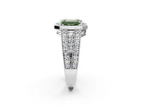 White gold Fancy Green Emerald Cut Halo Diamond Split Shank Ring with Prong Setting_2