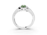 White gold Fancy Green Emerald Cut Halo Diamond Split Shank Ring with Prong Setting_3