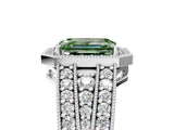 White gold Fancy Green Emerald Cut Halo Diamond Split Shank Ring with Prong Setting_5