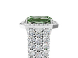 White gold Fancy Green Emerald Cut Halo Pavé Diamond Engagement Ring with Split Shank and Four-Prong Setting_8