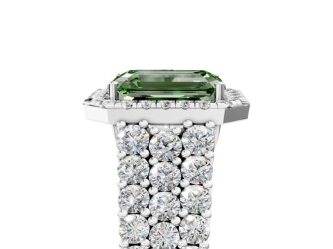 White gold Fancy Green Emerald Cut Halo Pavé Diamond Engagement Ring with Split Shank and Four-Prong Setting_8
