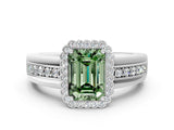 White gold Fancy Green Emerald  Cut Halo Pave Band Four-Prong Ring_48
