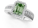 White gold Fancy Green Emerald  Cut Halo Pave Band Four-Prong Ring_50