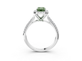 Platinum 3.06 Carat Green VS1 Emerald Cut Halo Pave Band Four-Prong Setting Ring