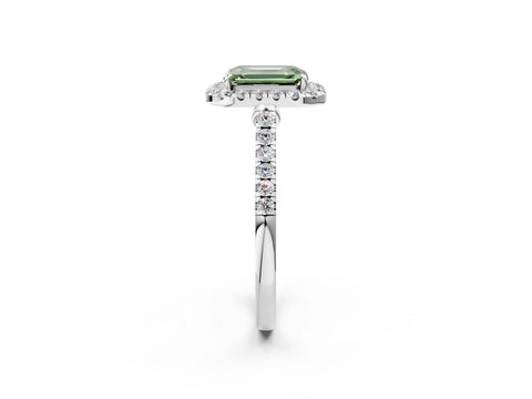 White gold Fancy Green Emerald Cut Halo Pave Diamond Engagement Ring with Four-Prong Setting_2