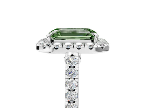 White gold Fancy Green Emerald Cut Halo Pave Diamond Engagement Ring with Four-Prong Setting_5
