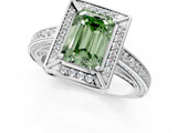 White gold Fancy Green Emerald  Cut Halo Pave Split Shank Prong Setting Ring_32
