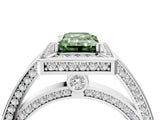 White gold Fancy Green Emerald  Cut Halo Pave Split Shank Prong Setting Ring_36