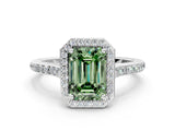 White gold Fancy Green Emerald Cut Halo Round Diamond Pavé Band with Four-Prong Setting_15