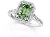 White gold Fancy Green Emerald Cut Halo Round Diamond Pavé Band with Four-Prong Setting_16