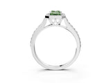 White gold Fancy Green Emerald Cut Halo Round Diamond Pavé Band with Four-Prong Setting_18