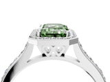 White gold Fancy Green Emerald Cut Halo Round Diamond Pavé Band with Four-Prong Setting_19