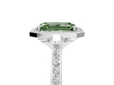 White gold Fancy Green Emerald Cut Halo Round Diamond Pavé Band with Four-Prong Setting_20