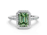 White gold Fancy Green Emerald Cut Halo Round Diamond Pavé Band with Four-Prong Setting_22