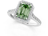 White gold Fancy Green Emerald Cut Halo Round Diamond Pavé Band with Four-Prong Setting_22