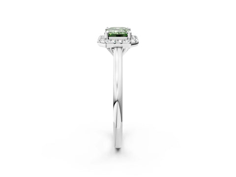 White gold Fancy Green Emerald Cut Halo Round Diamond Solitaire Engagement Ring with Pave Band and Four-Prong Setting_14