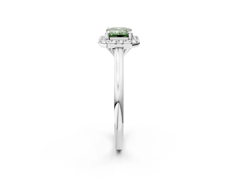 White gold Fancy Green Emerald Cut Halo Round Diamond Solitaire Engagement Ring with Pave Band and Four-Prong Setting_26