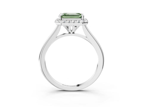 White gold Fancy Green Emerald Cut Halo Round Diamond Solitaire Engagement Ring with Pave Band and Four-Prong Setting_27