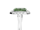 White gold Fancy Green Emerald Cut Halo Round Diamond Solitaire Ring with Pavé Band and Four-Prong Setting_5