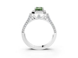 White gold Fancy Green Emerald Cut Halo Round Diamond Twist Band with Four-Prong Setting_27