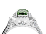 White gold Fancy Green Emerald Cut Halo Round Diamond Twist Band with Four-Prong Setting_28