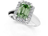 White gold Fancy Green Emerald  Cut Halo Solitaire Engagement Ring with Square Band and Four-Prong Setting_121