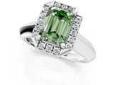White gold Fancy Green Emerald  Cut Halo Solitaire Engagement Ring with Square Band and Four-Prong Setting_139