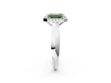 White gold Fancy Green Emerald  Cut Halo Solitaire Engagement Ring with Square Band and Four-Prong Setting_140