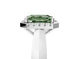 White gold Fancy Green Emerald  Cut Halo Solitaire Engagement Ring with Square Band and Four-Prong Setting_143