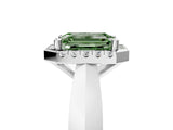 White gold Fancy Green Emerald  Cut Halo Solitaire Engagement Ring with Square Band and Four-Prong Setting_89