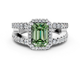 White gold Fancy Green Emerald  Cut Halo Split Shank Diamond Ring with Four-Prong Setting_45