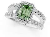 White gold Fancy Green Emerald  Cut Halo Split Shank Diamond Ring with Four-Prong Setting_46