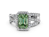 White gold Fancy Green Emerald  Cut Halo Split Shank Prong Setting Ring_12