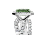 White gold Fancy Green Emerald  Cut Halo Split Shank Prong Setting Ring_18