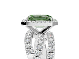 White gold Fancy Green Emerald  Cut Halo Split Shank Prong Setting Ring_30